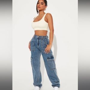 FASHIONNOVA Petite Wide Leg Cargo Jeans